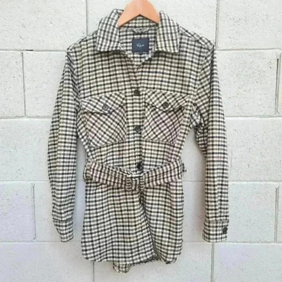 Rails Rhodes Belted Plaid Ochre Sand Mocha Flannel Wool Jacket Size Large - Picture 4 of 12